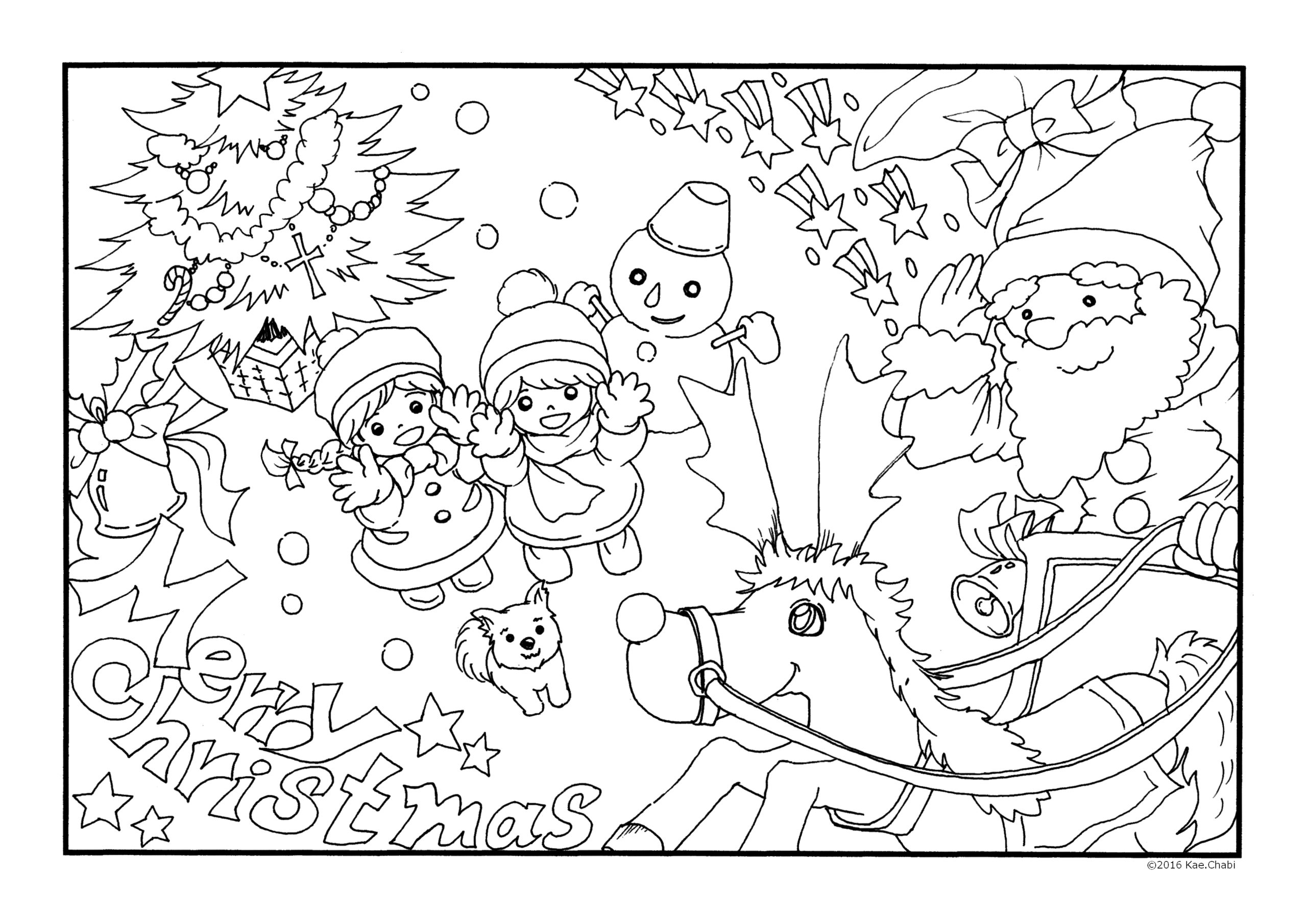 ぬりえカレンダーイラスト12月クリスマス バックナンバー2014 2017 サンタクロース トナカイ クリスマスツリー かえちゃびのぬりえカレンダー